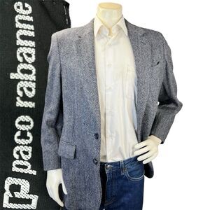 VINTAGE PACO RABANNE Mens 40R Blazer Herringbone Tweed Wool Sport Coat Jacket